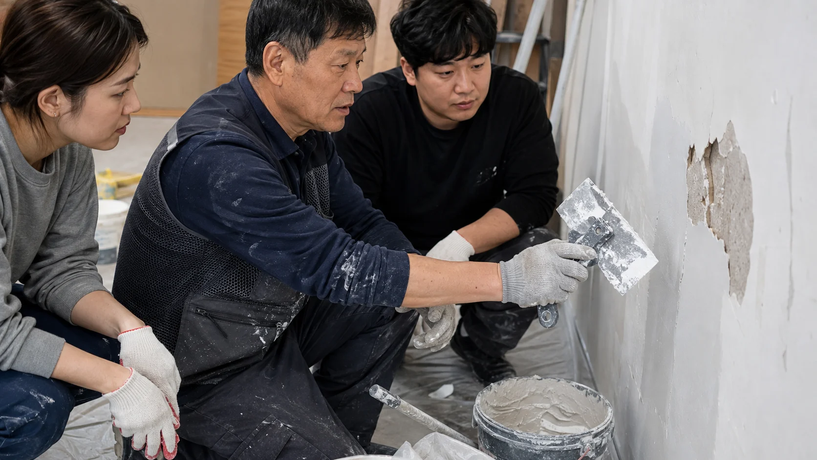방충망 교체 교육 실습에서 작업 순서를 확인하는 모습